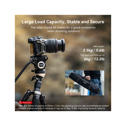 SmallRig CT210 Video Tripod with Fluid Head and Reversible Center Column-4475