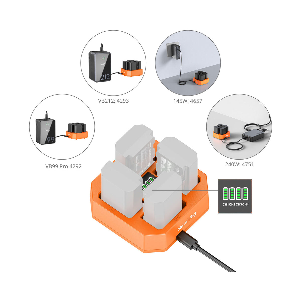 SmallRig NP-FZ100 4-Channel Camera Battery Charger-4839