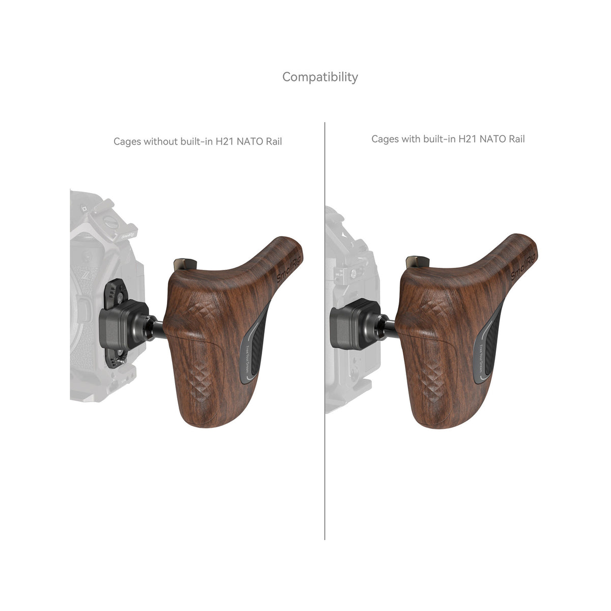 SmallRig Rotating Left-Side Wooden Handle with NATO Clamp 5161