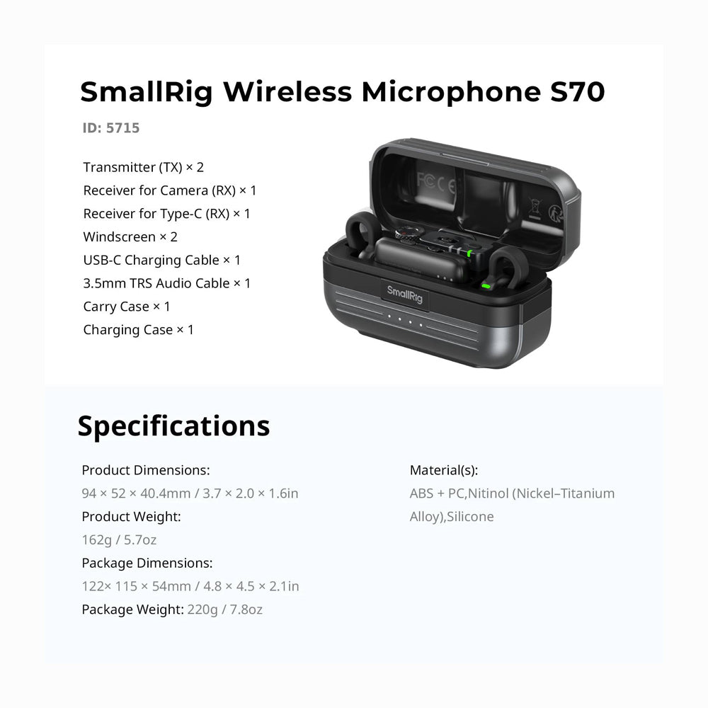 SmallRig S70-A Wireless Microphone (All-in-One) (Black) 5714