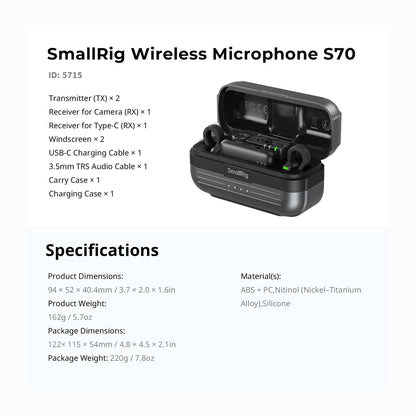 SmallRig S70-A Wireless Microphone (All-in-One) (Black) 5714