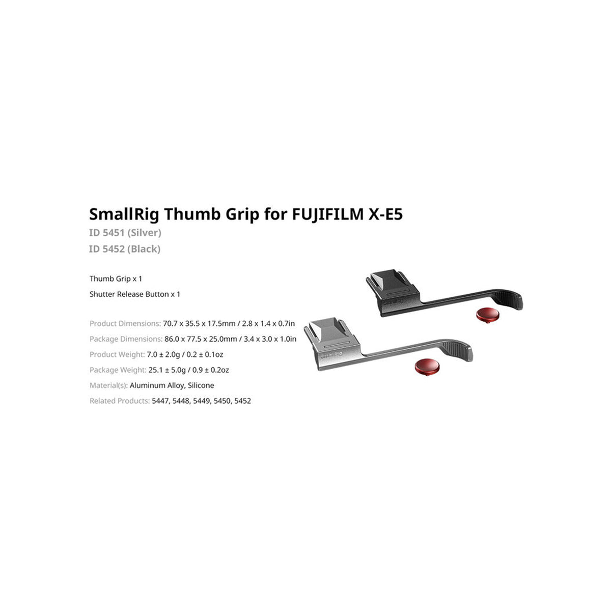 SmallRig Thumb Grip for FUJIFILM X-E5 (Black) 5452
