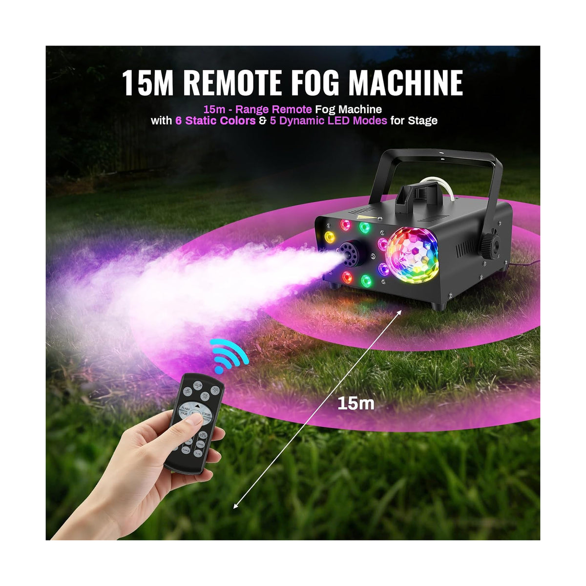 Smoke Machine 600W Fog Machine-Disco Ball Light and RGB LED Lights
