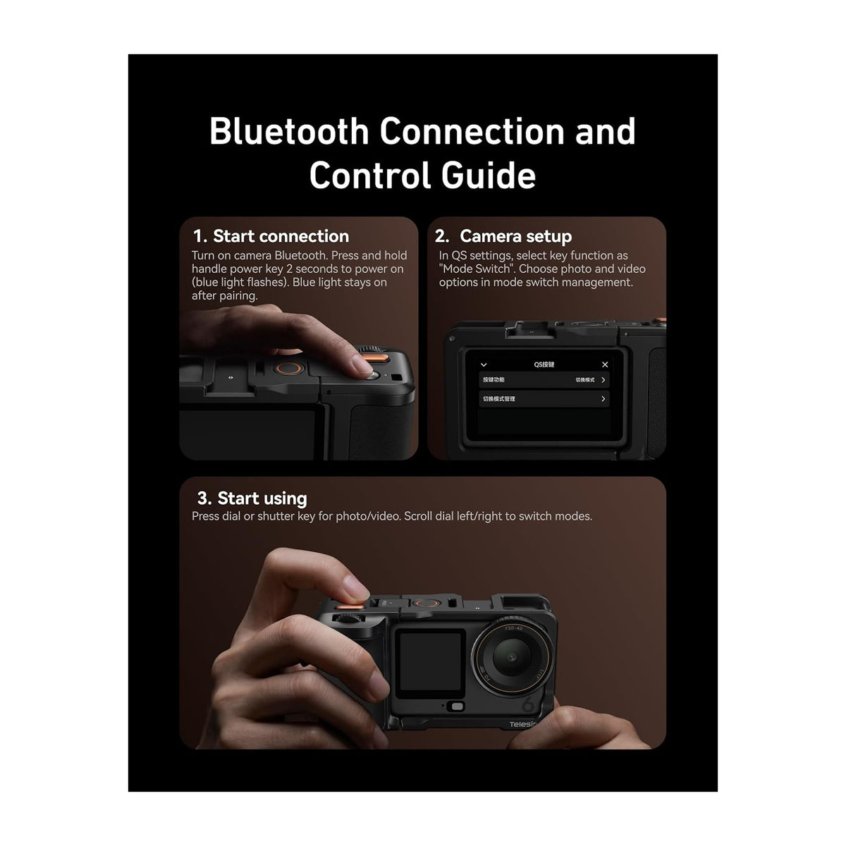 TELESIN Bluetooth Remote Grip Kit for DJI Osmo Action 6 — S6-FMS-39-TDJ
