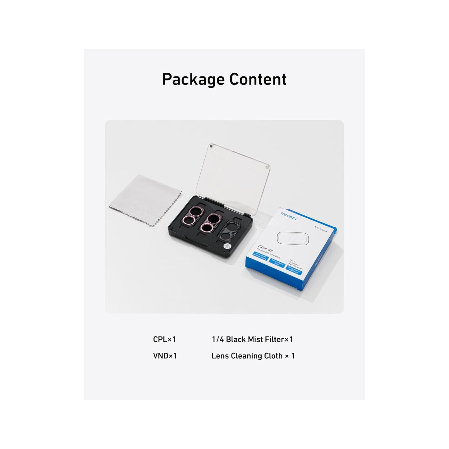TELESIN CPL + VND 2-32 + 1/4 Black Mist Filters for Insta360 Luna Ultra-S5-FLT-85-TIS