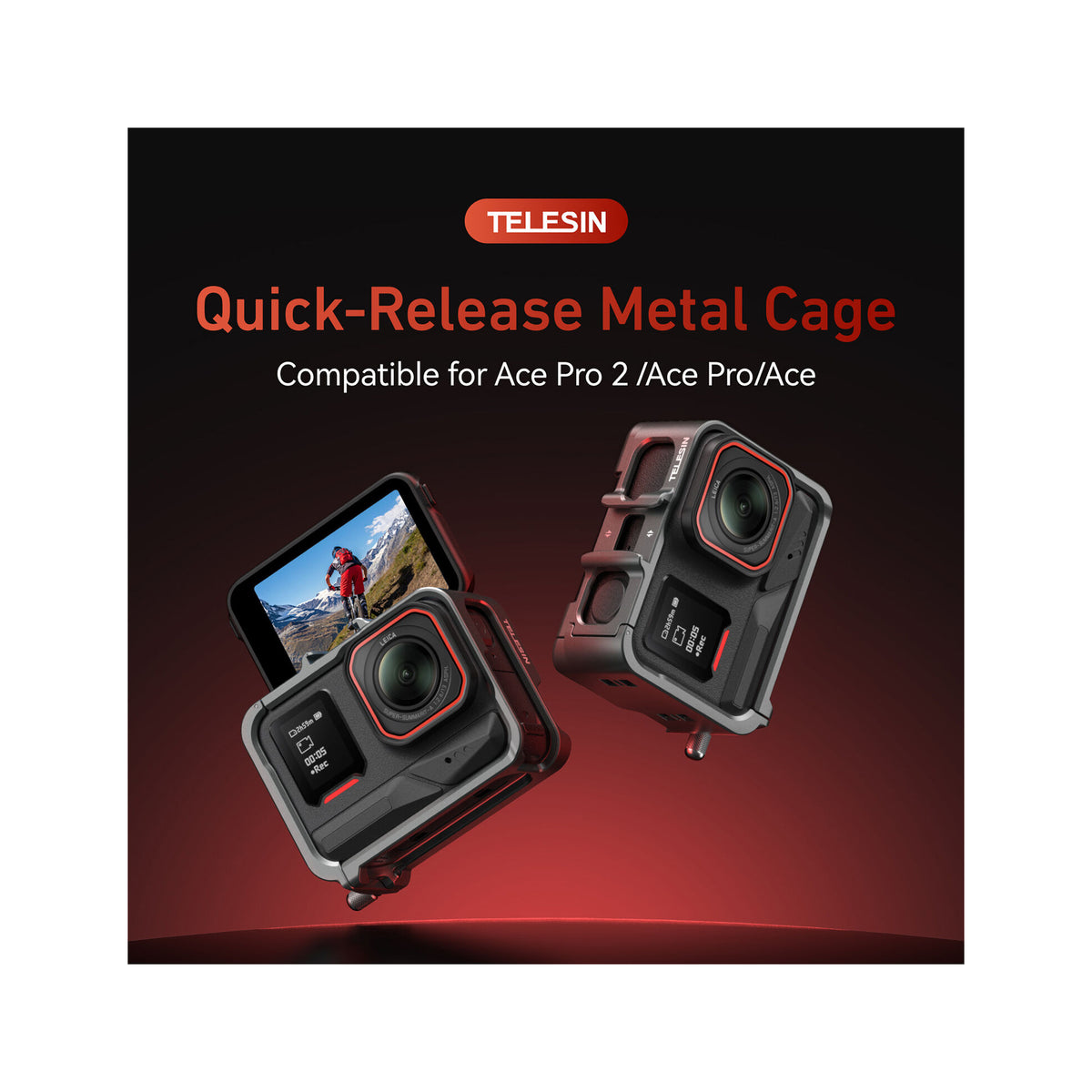 TELESIN Cage with Magnetic Quick Release for Insta360 Ace, Ace Pro & Ace Pro 2 — S6-FMS-18-TIS