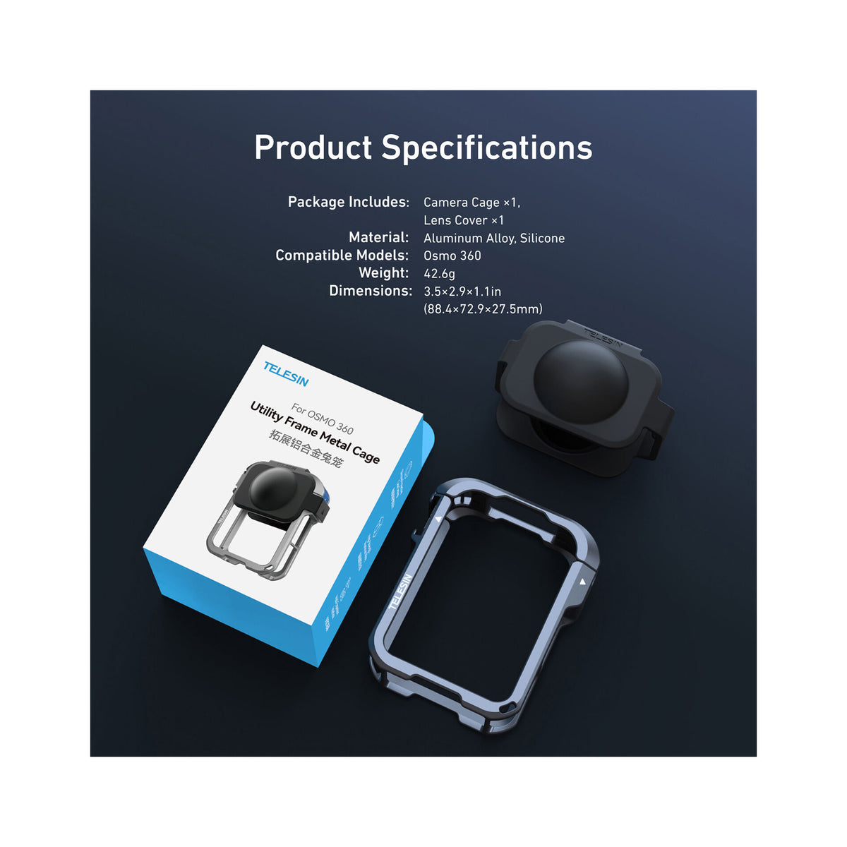 TELESIN Metal Cage with Lens Cover for DJI Osmo 360 — S6-FMS-30-TDJ