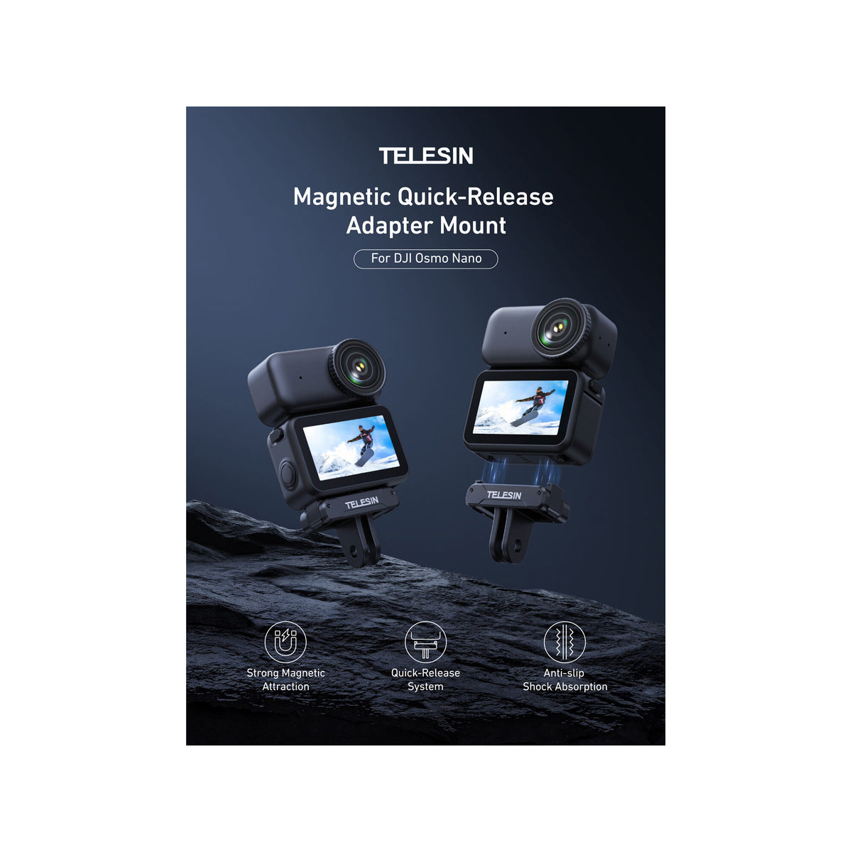 TELESIN Quick Release Spring Clip Mount for DJI Osmo Nano & Action 6 — S7-JBK-25-TDJ