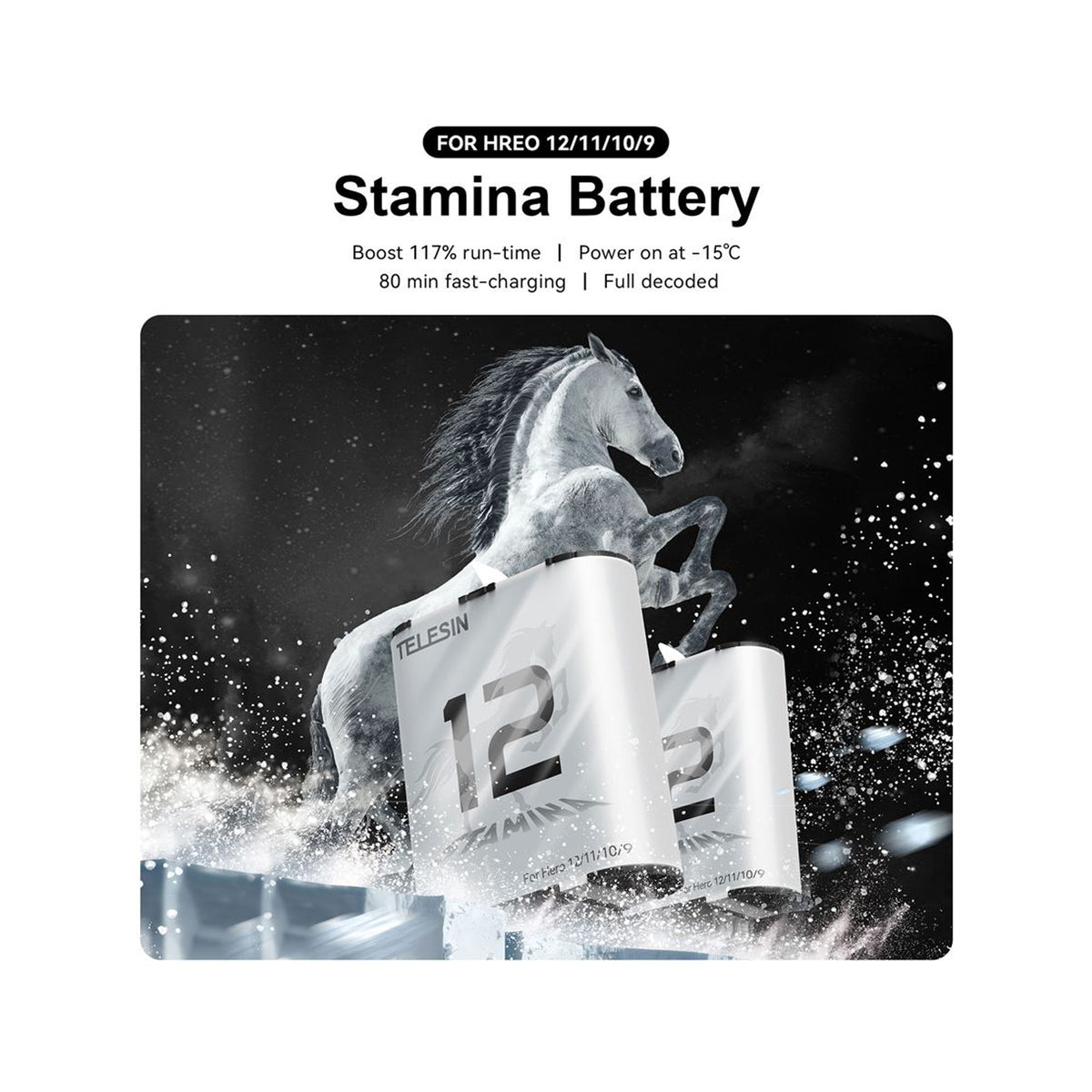 TELESIN Stamina Battery for GoPro Hero 9/10/11/12（GP-HPB-012)