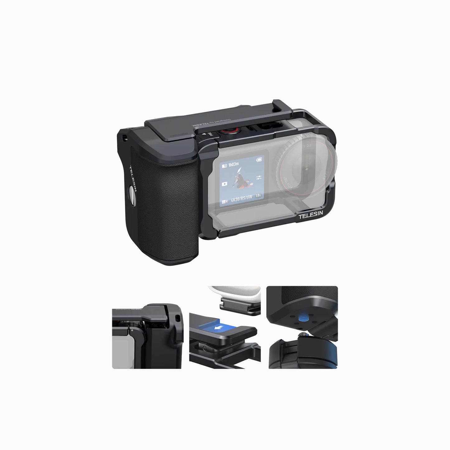 TELESIN Aluminum Street Shot Set for DJI Osmo Action 6 (Black)