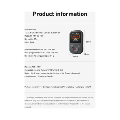 TELESIN T13 Bluetooth Remote Control for Select DJI Osmo Cameras