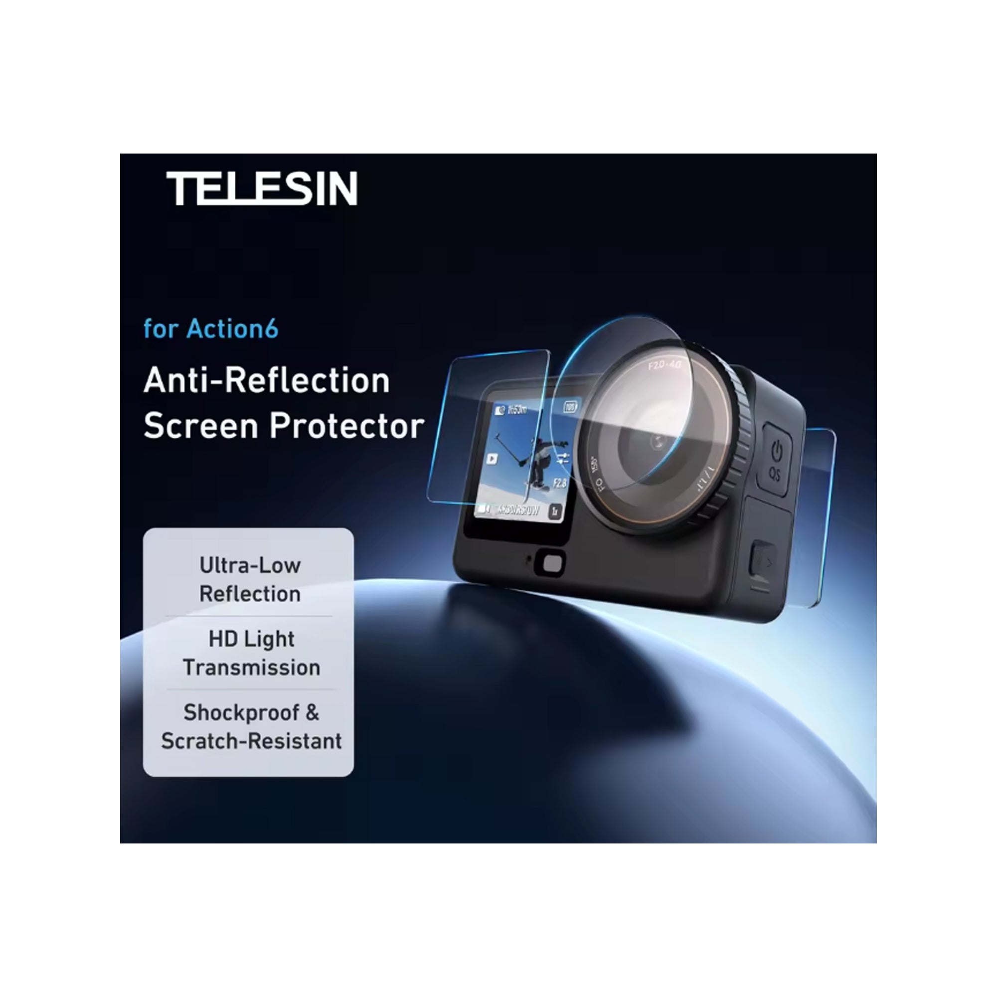 TELESIN Tempered Glass Protective Film Screen Protector for DJI Osmo Action 6-S6-FLM-31-TDJ
