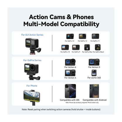 TELESIN Vlog Remote Selfie Stick for Action Cameras and Smartphones — S1-CSS-08