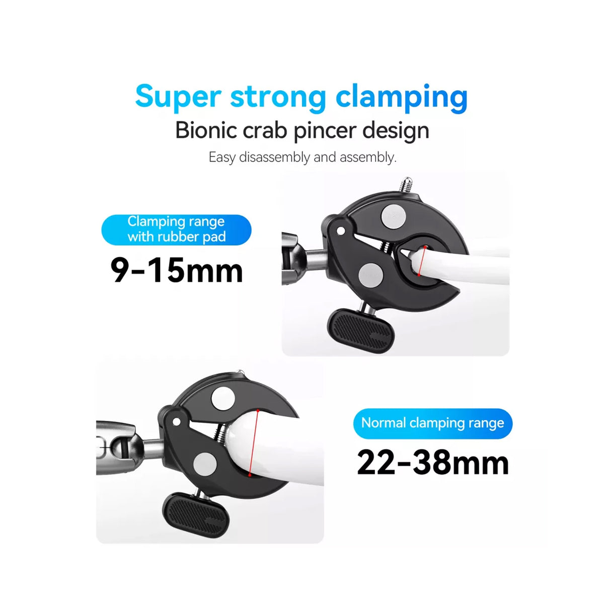 TELESIN Double-headed Crab Clamp Bike/Moto Pipe Clamp (GP-HBM-001-D)