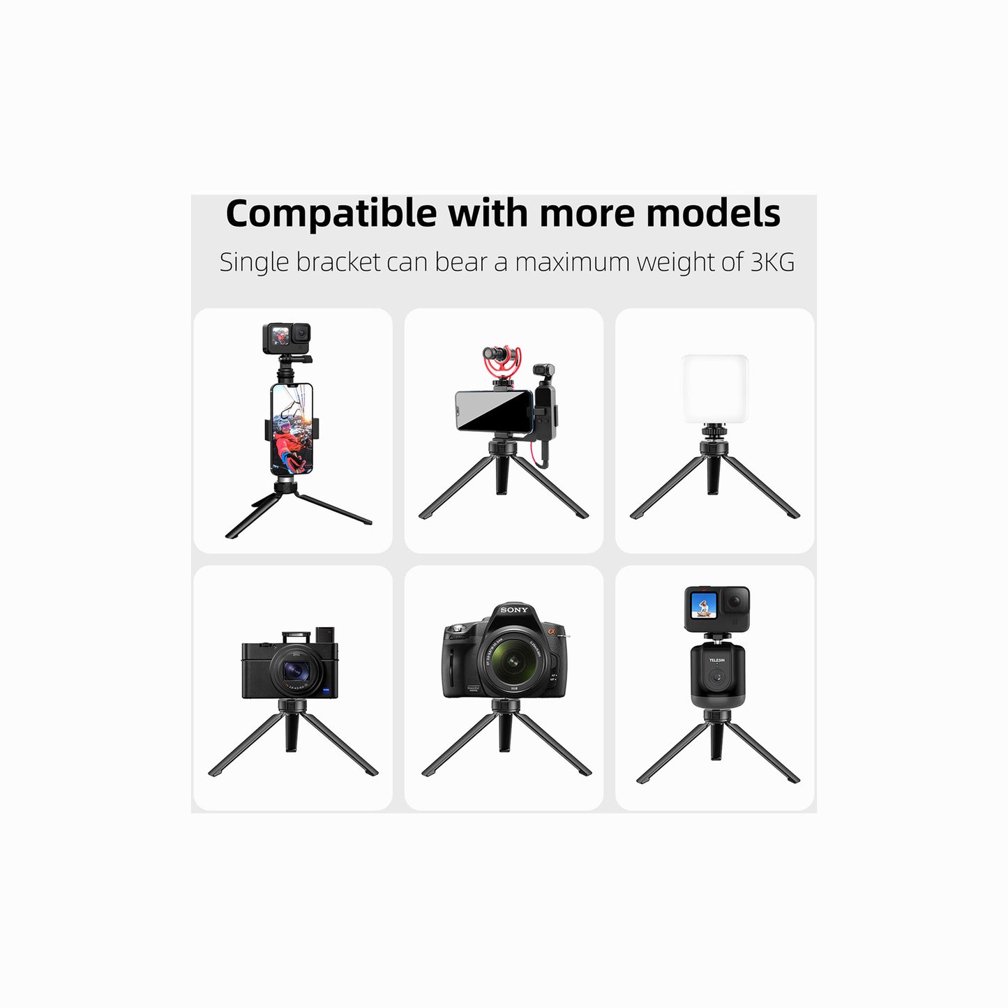 TELESIN Folding Aluminum Tabletop Tripod (GP-AAT-003-DZ)