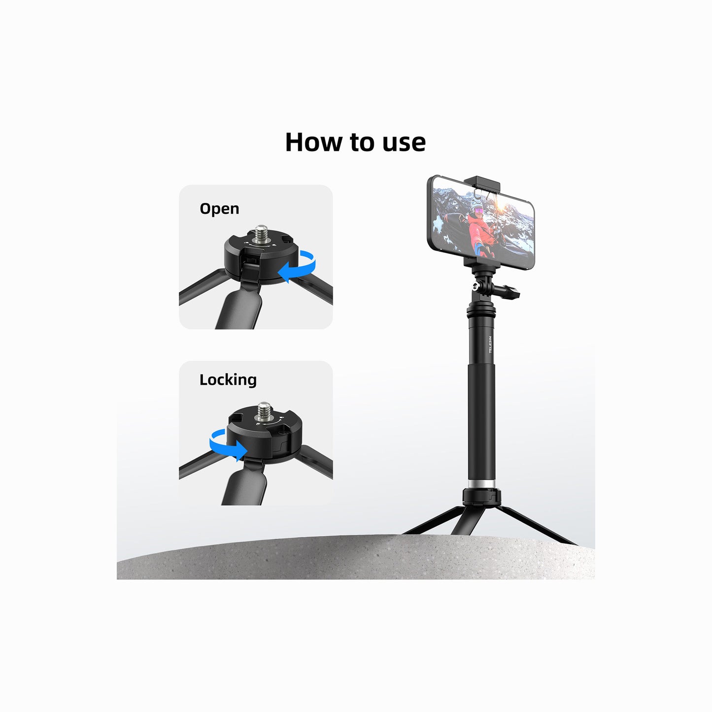 TELESIN Folding Aluminum Tabletop Tripod (GP-AAT-003-DZ)