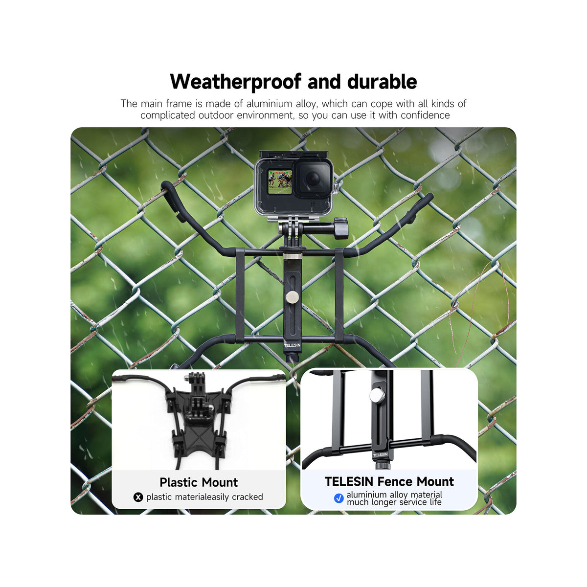 TELESIN TE-FM-001UNIVERSAL FENCE MOUNT FOR MOBILE PHONE/ACTION CAMERA