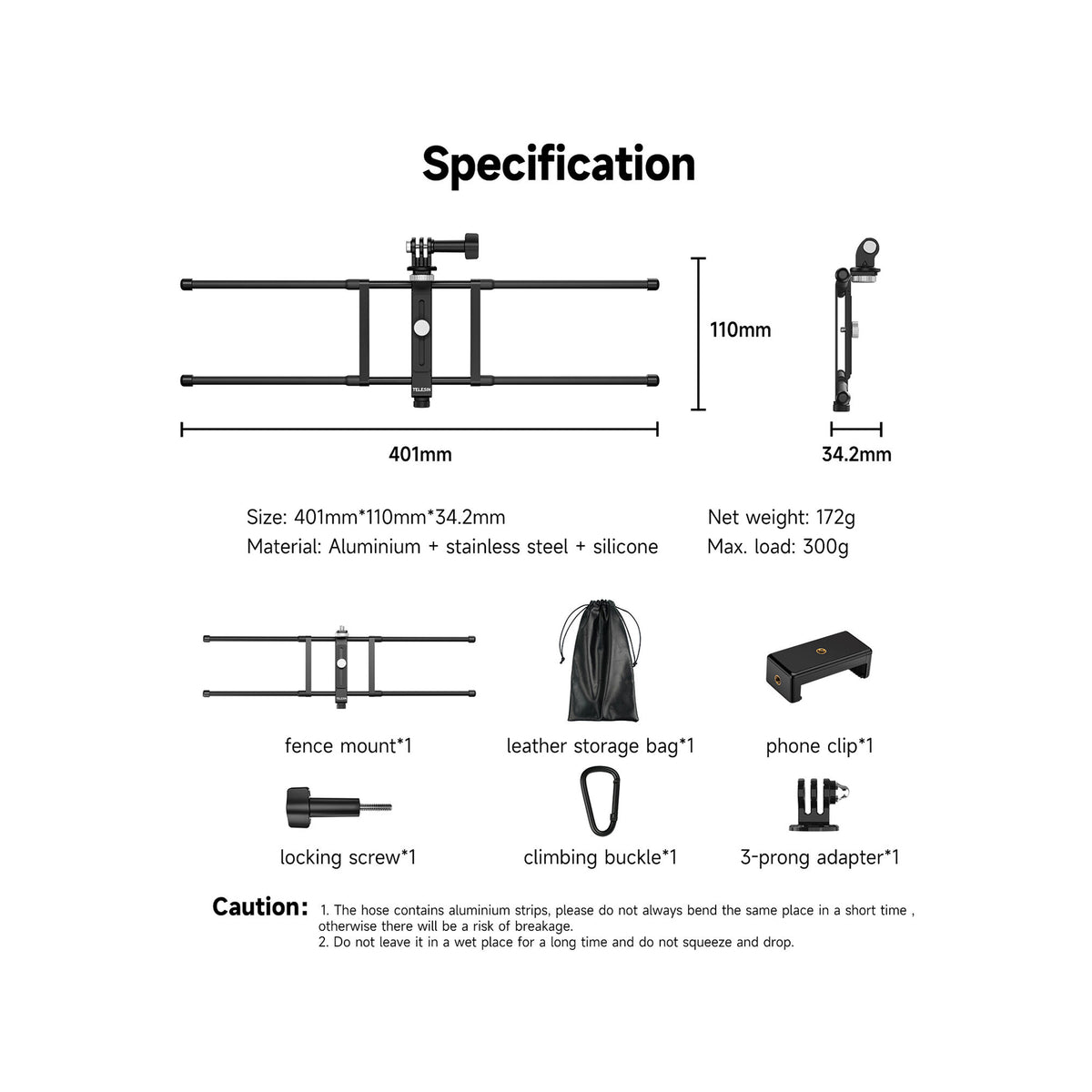 TELESIN TE-FM-001UNIVERSAL FENCE MOUNT FOR MOBILE PHONE/ACTION CAMERA
