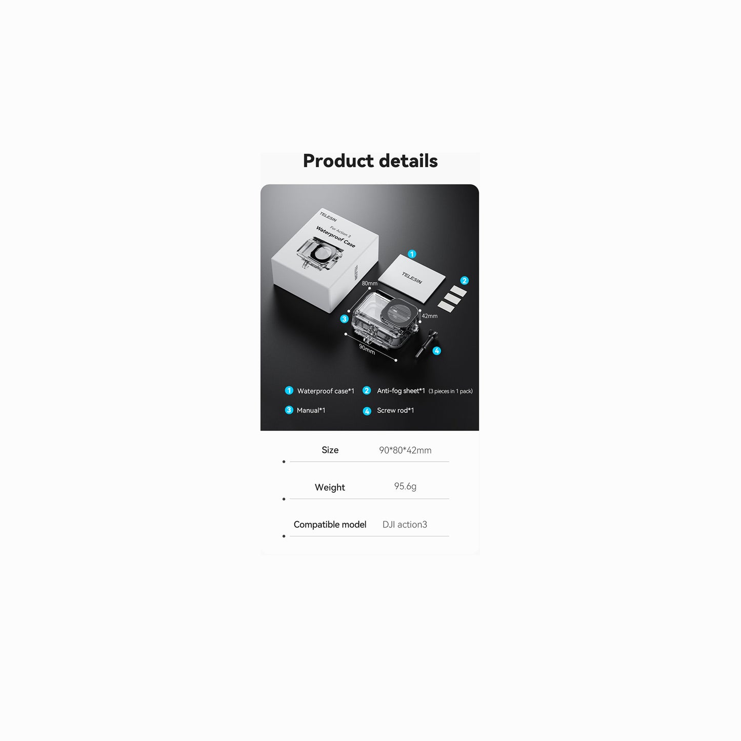 TELESIN Waterproof Case for DJI OSMO ACTION 3/4/5(OA-WTP-003)