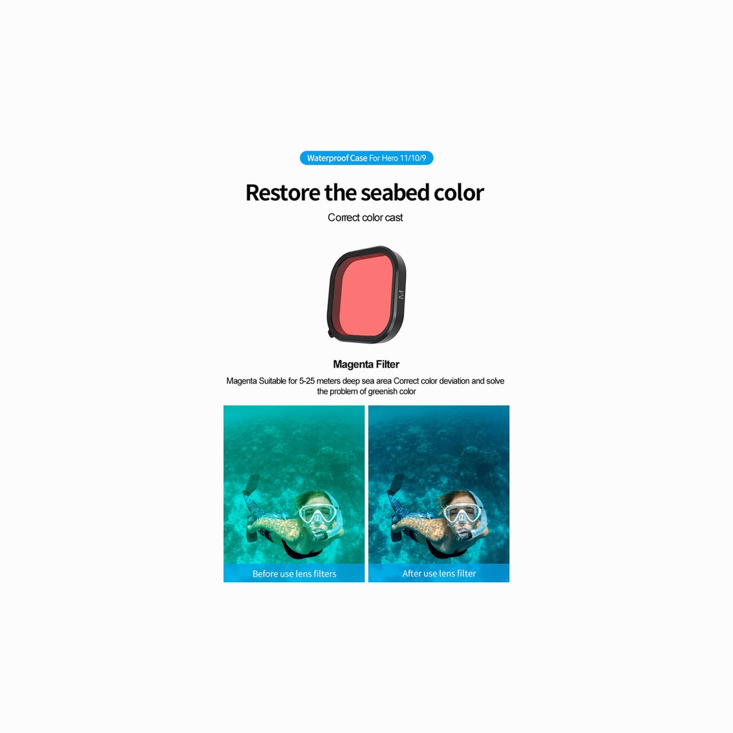 TELESIN Waterproof Housing & Lens Kit for GoPro HERO13/12/11/10/9(Purple, Red & Magenta)(GP-WTP-904)
