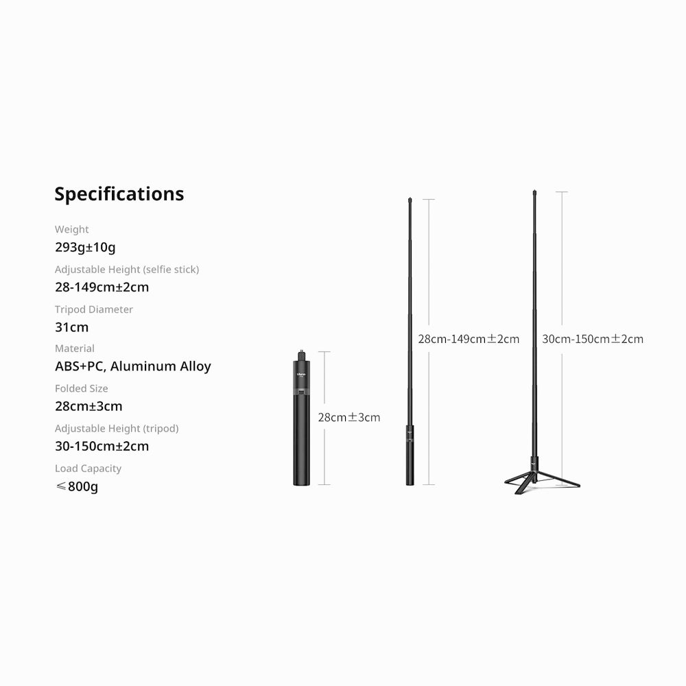 Ulanzi TT52 T090GBB1 1.5m Selfie Stick Tripod for Go Pro / DJI / Insta360 Action Camera