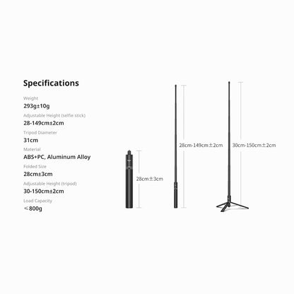 Ulanzi TT52 T090GBB1 1.5m Selfie Stick Tripod for Go Pro / DJI / Insta360 Action Camera