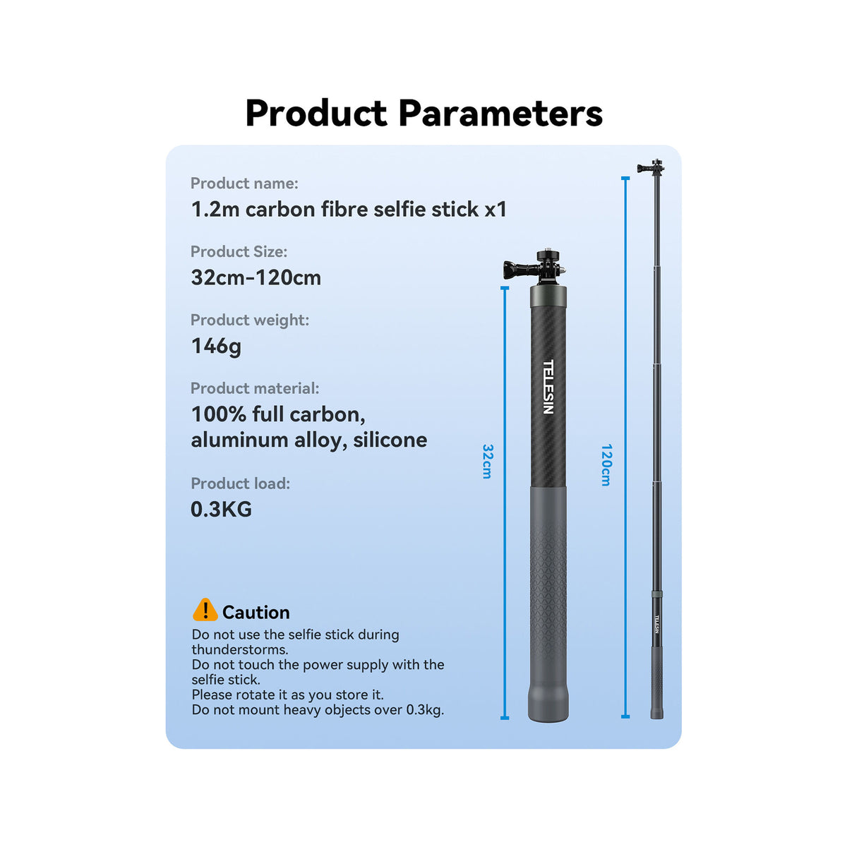Telesin 1.2m Carbon fiber selfie stick(gp-mnp-002)