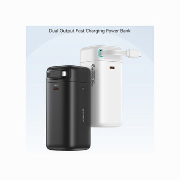 USAMS Power Bank US-CD217 PD 45W 18000mAh Dual Output Portable Charger with iP Magnetic Retractable Cable - Black