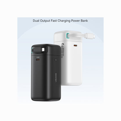 USAMS Power Bank US-CD217 PD 45W 18000mAh Dual Output Portable Charger with iP Magnetic Retractable Cable - Black