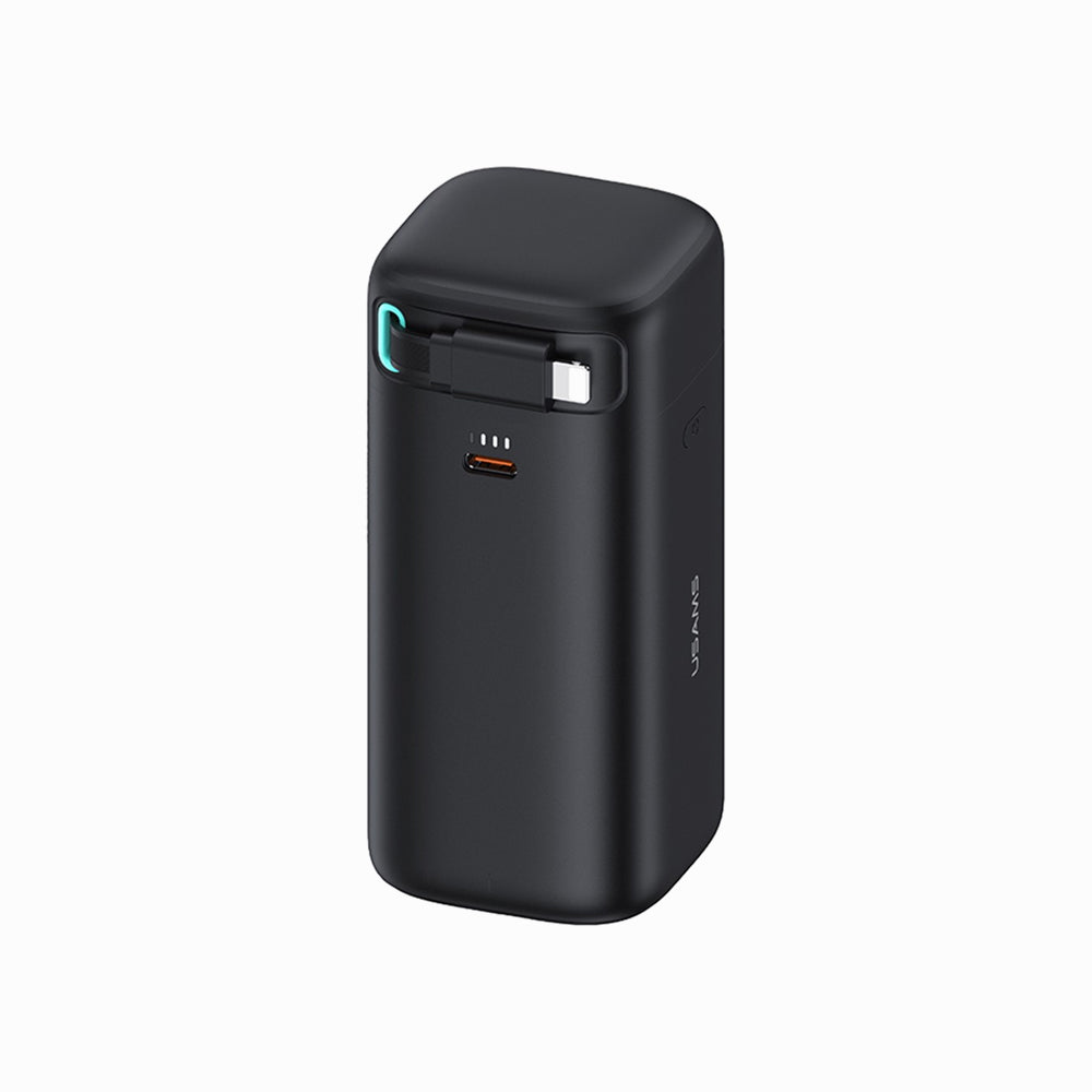 USAMS Power Bank US-CD217 PD 45W 18000mAh Dual Output Portable Charger with iP Magnetic Retractable Cable - Black