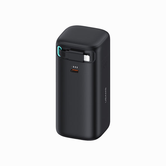 USAMS Power Bank US-CD217 PD 45W 18000mAh Dual Output Portable Charger with iP Magnetic Retractable Cable - Black