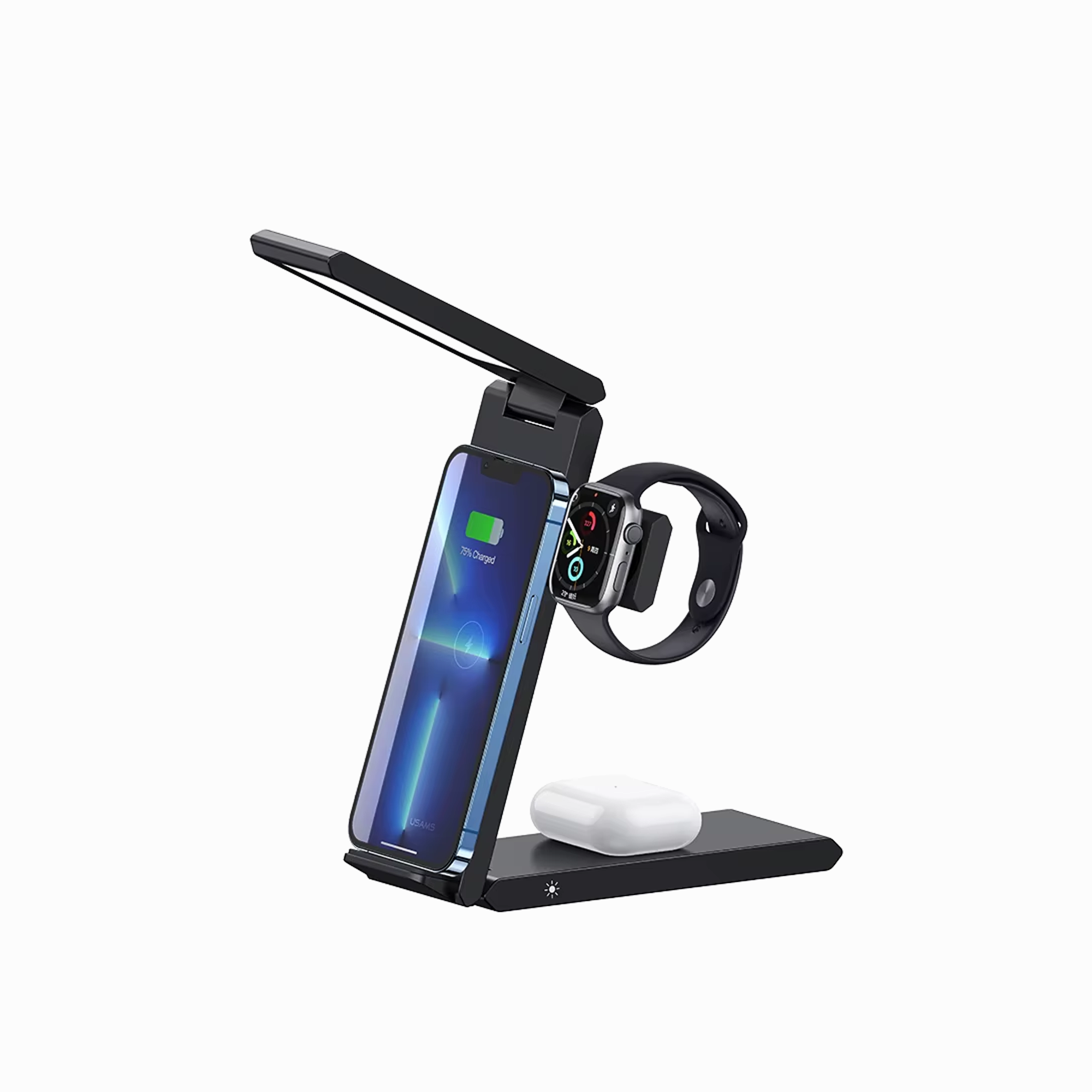 USAMS 3-IN-1 FOLDABLE WIRELESS CHARGING STATION / LAMP - BLACK