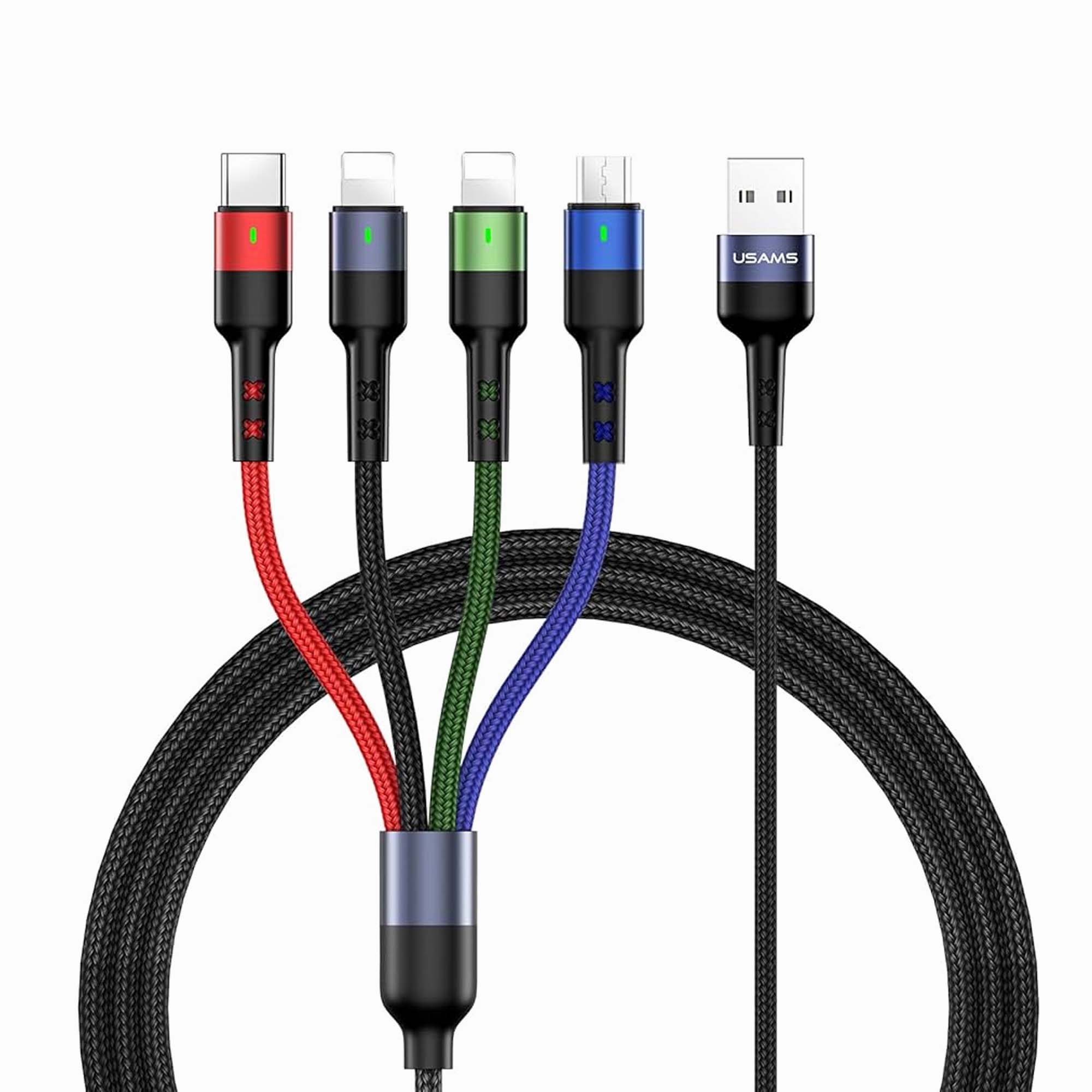 USAMS Braided Cable U26 4w1 3m 2A Fast Charging (2x Lightning/microUSB/USB-C) SJ413USB01 (US-SJ413)