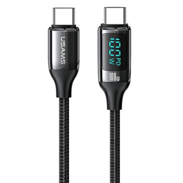 USAMS Braided Cable U78 USB-C to USB-C LED 2m 100W Fast Charging black/ SJ558USB01 US-SJ558