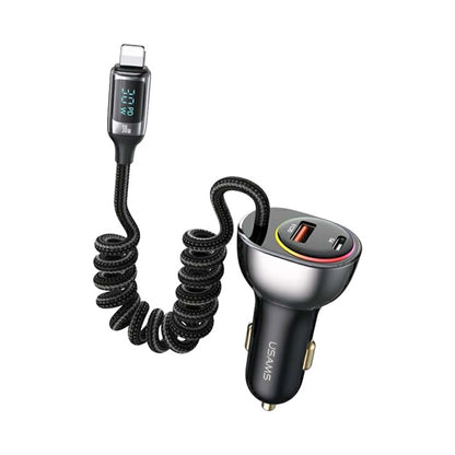 USAMS C37 60W A+C Digital Display Fast Car Charger with PD30W Lightning Spring(US-CC193)