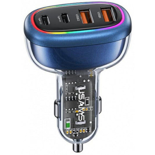 USAMS CAR CHARGER 2XUSB-C 2XUSB-A C34 120W FAST CHARGE BLUE CC169CC01 (US-CC169)