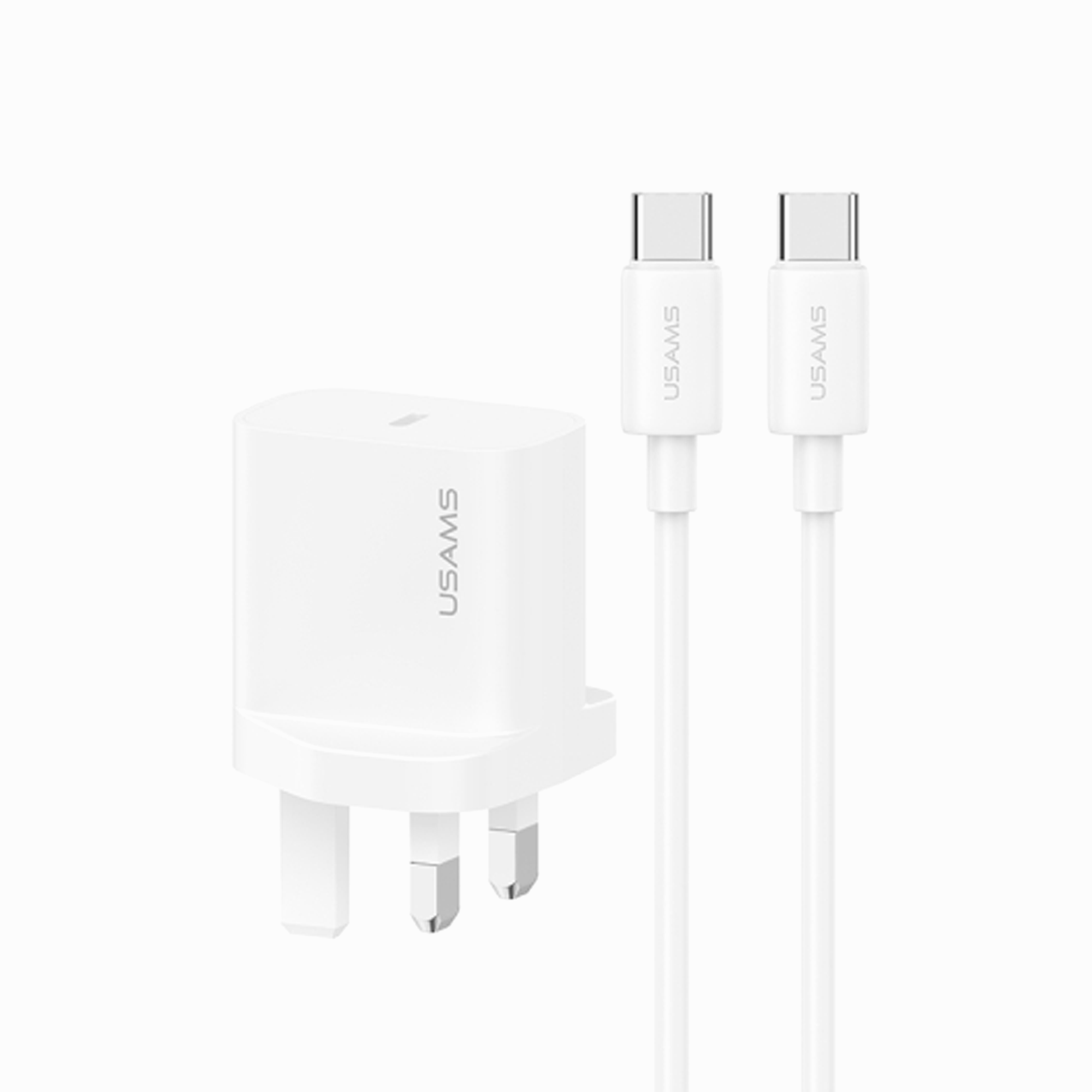 USAMS CC227 20W Fast Charging Charger Set, USB-C Type-C to USB-C Type-C UK Plug
