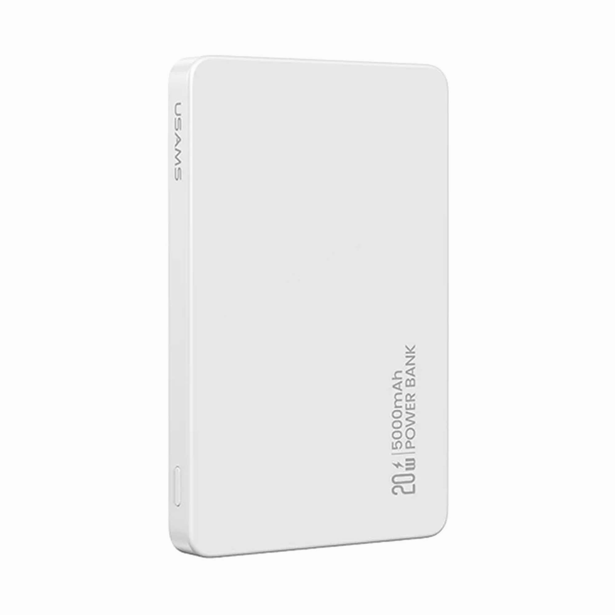 USAMS CD231 Portable Charger PD 20W Magnetic Wireless Power Bank 5000mAh Slim Battery Pack Charger - White