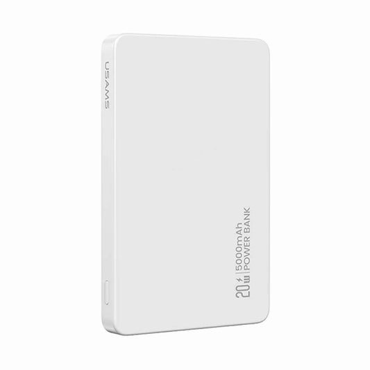 USAMS CD231 Portable Charger PD 20W Magnetic Wireless Power Bank 5000mAh Slim Battery Pack Charger - White