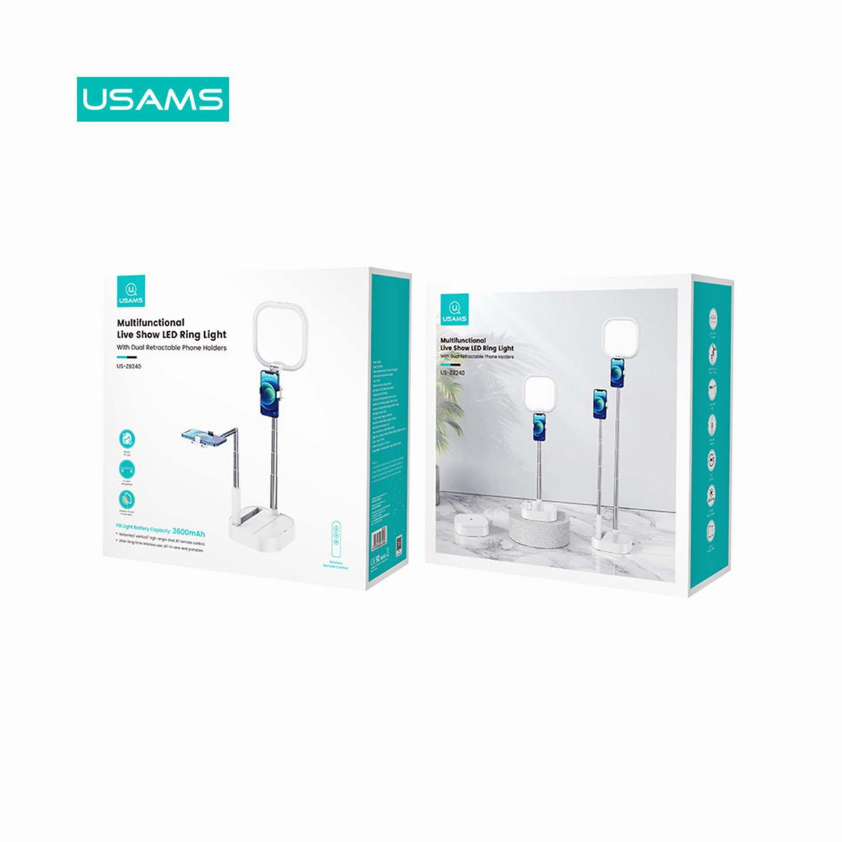 USAMS Double phone holder with LED lamp white ZB24001 US-ZB240