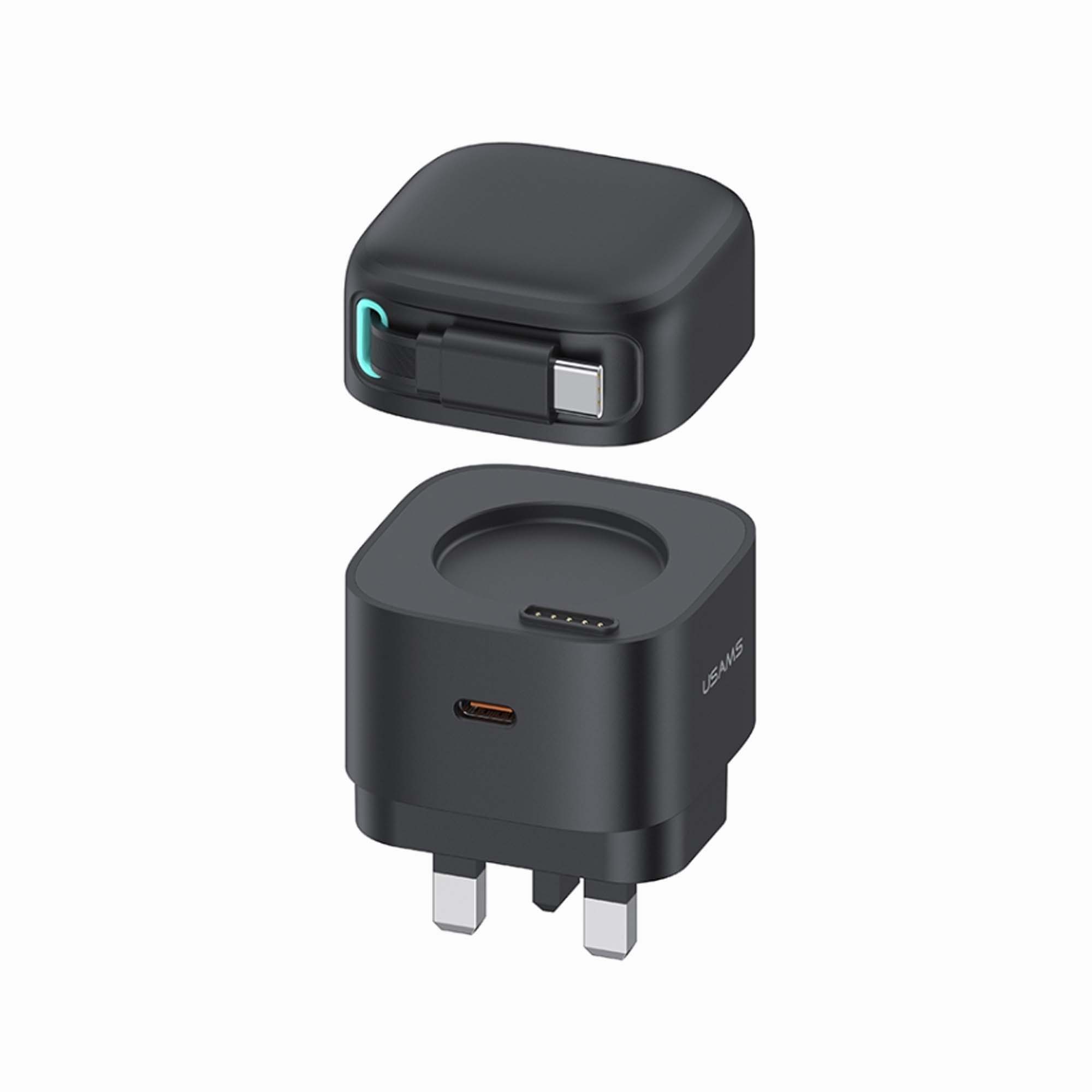USAMS PD 35W C Dual Output Gan Fast Charger Retractable Cable Module CC204 Black