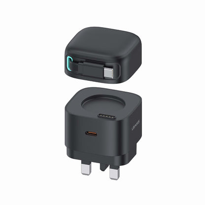 USAMS PD 35W C Dual Output Gan Fast Charger Retractable Cable Module CC204 Black