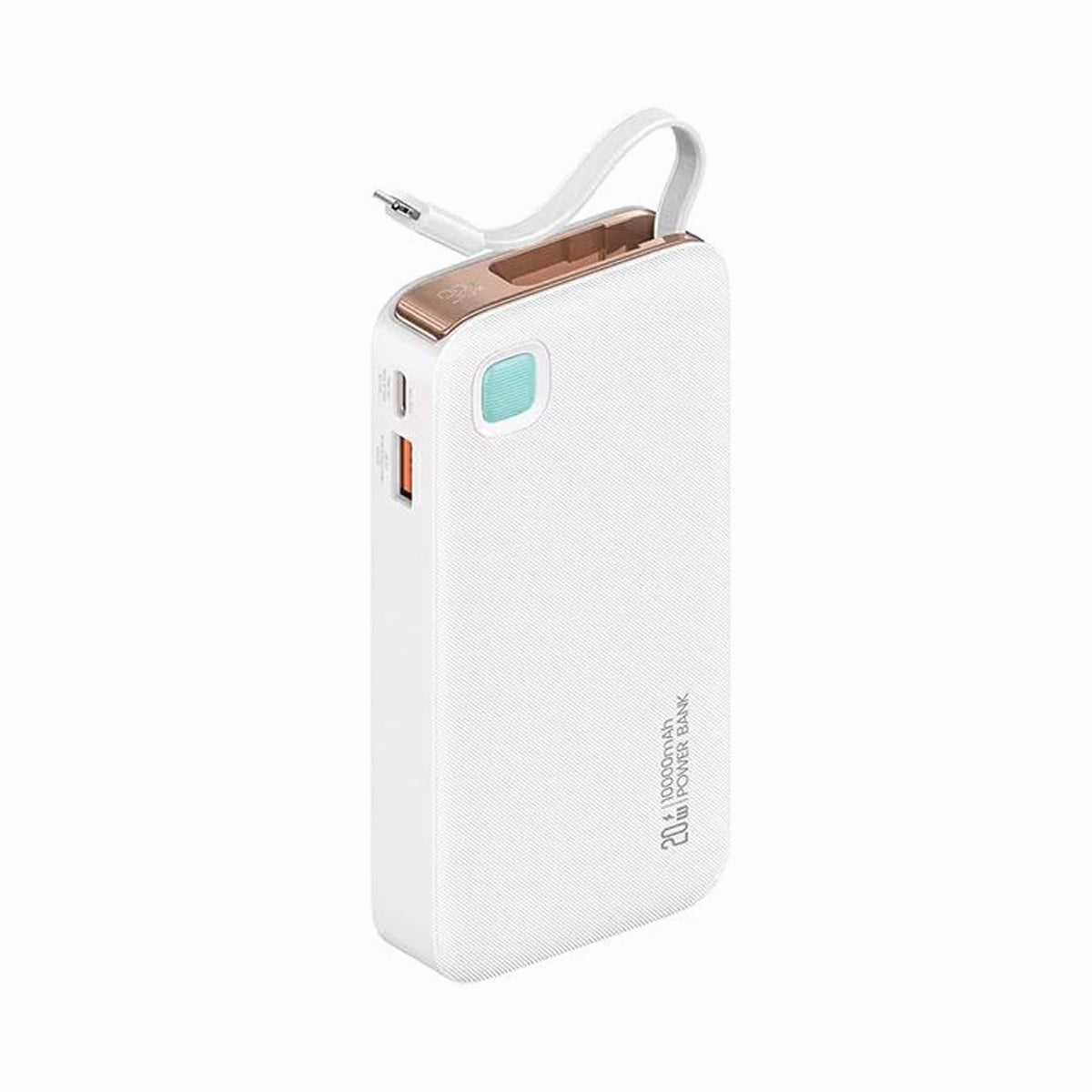 USAMS Power Bank Fast Charge 20W (with Digital Display & Cable Lightning Retractable) 10000mAh White CD225W