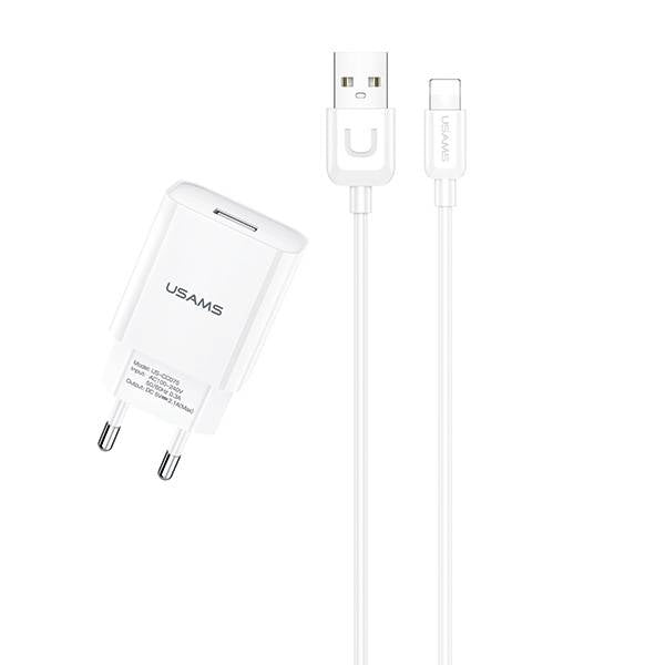 USAMS T21 TRAVEL CHARGER LIGHTNING CABLE SET WHITE (T21YCLN01)