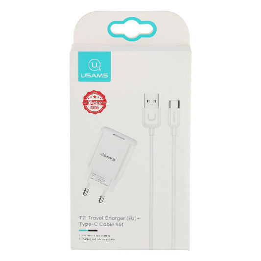 USAMS T21 TRAV EL CHARGER TYPE-C CABLE SET WHITE (T21YCTC01)