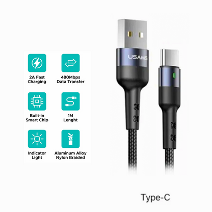 USAMS U26 CABLE TYP-C 1M 2A FAST CHARGING BLACK