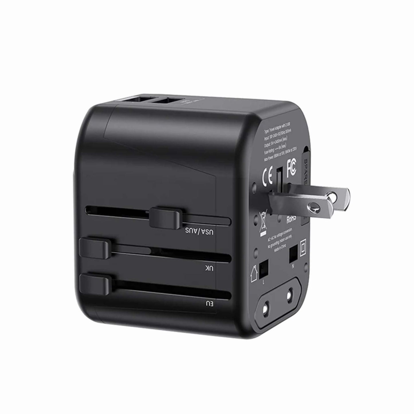 USAMS US-CC173 T55 12W Dual USB Universal Travel Charger US/AU/EU/UK Plug Converter
