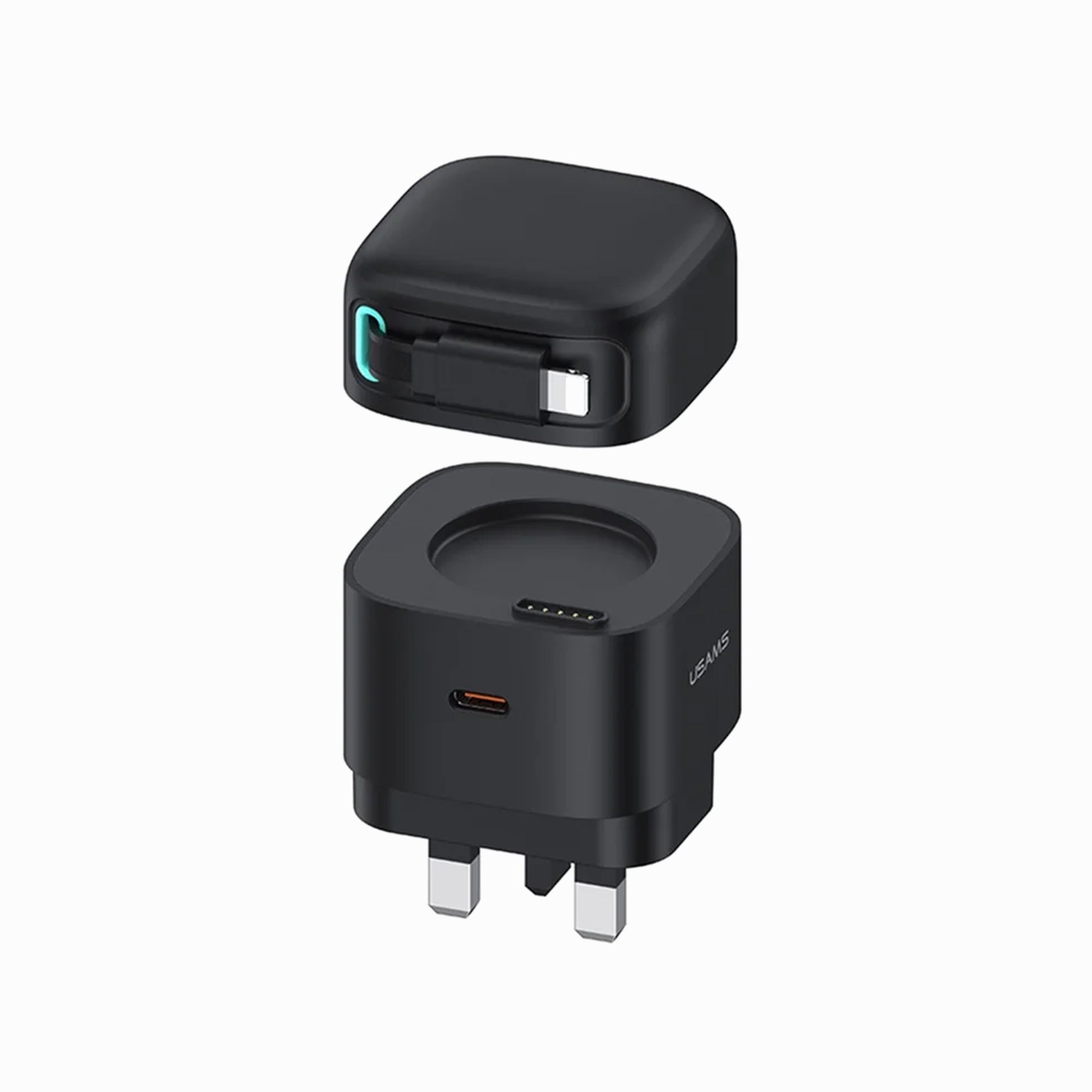 USAMS US-CC211 SMF Series PD35W 8 Pin + Type-C Dual Port GaN Fast Charger, UK Plug(Black)