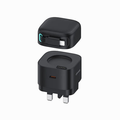 USAMS US-CC211 SMF Series PD35W 8 Pin + Type-C Dual Port GaN Fast Charger, UK Plug(Black)