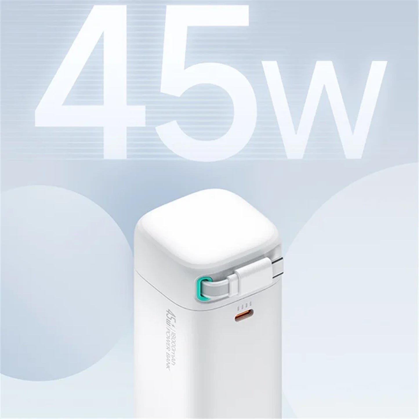 USAMS US-CD216 PD 45W Power Bank Dual Type-C 18000mAh Power Station with Retractable Magnetic Cable - White